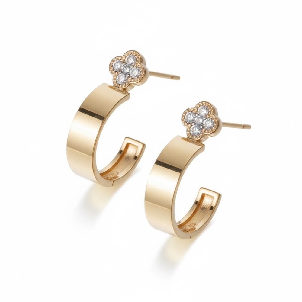Gold Clover Diamond Accent Huggie Earrings ✨